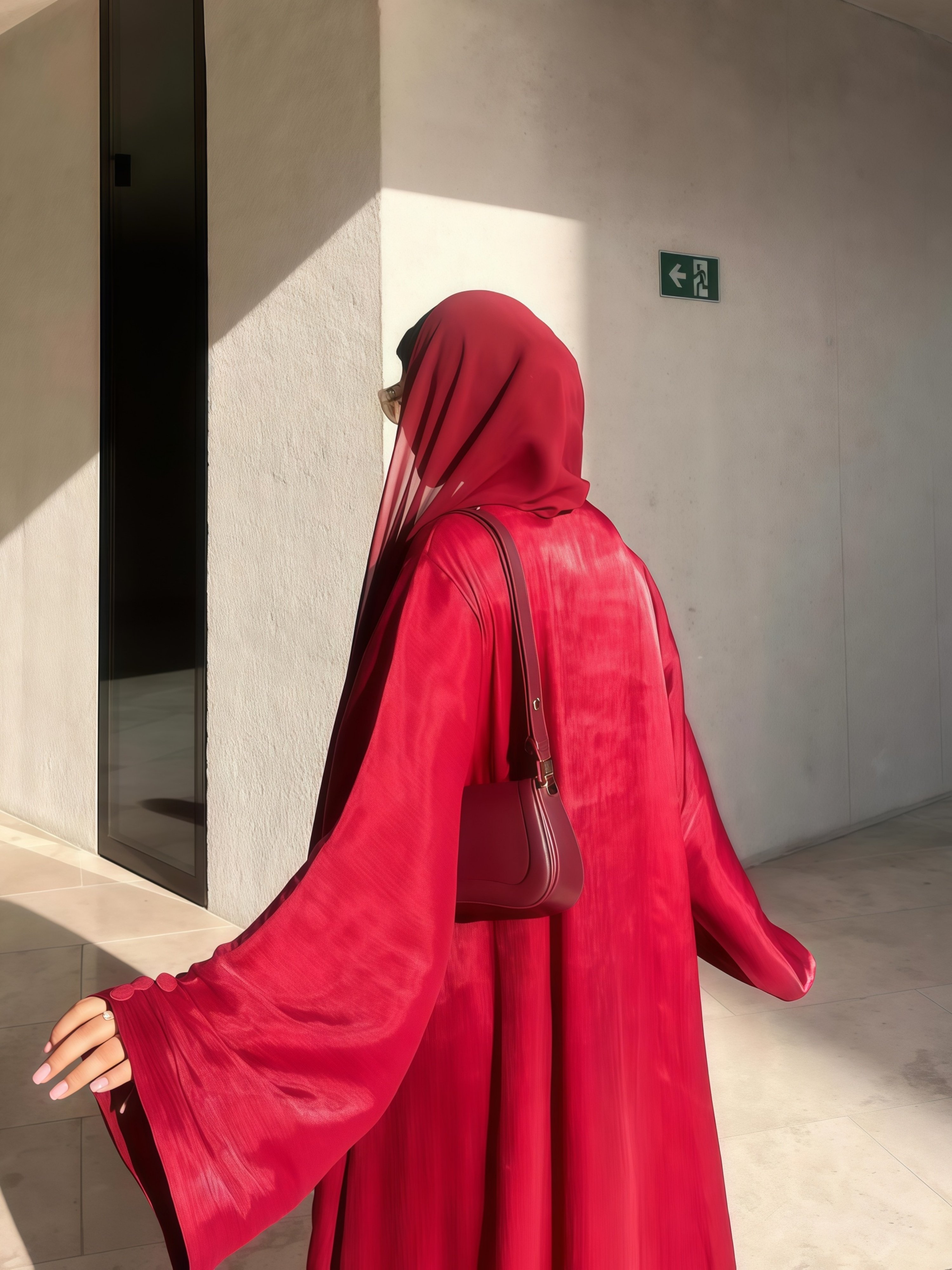 عباية سادة بأكمام طويلة باللون العنابي