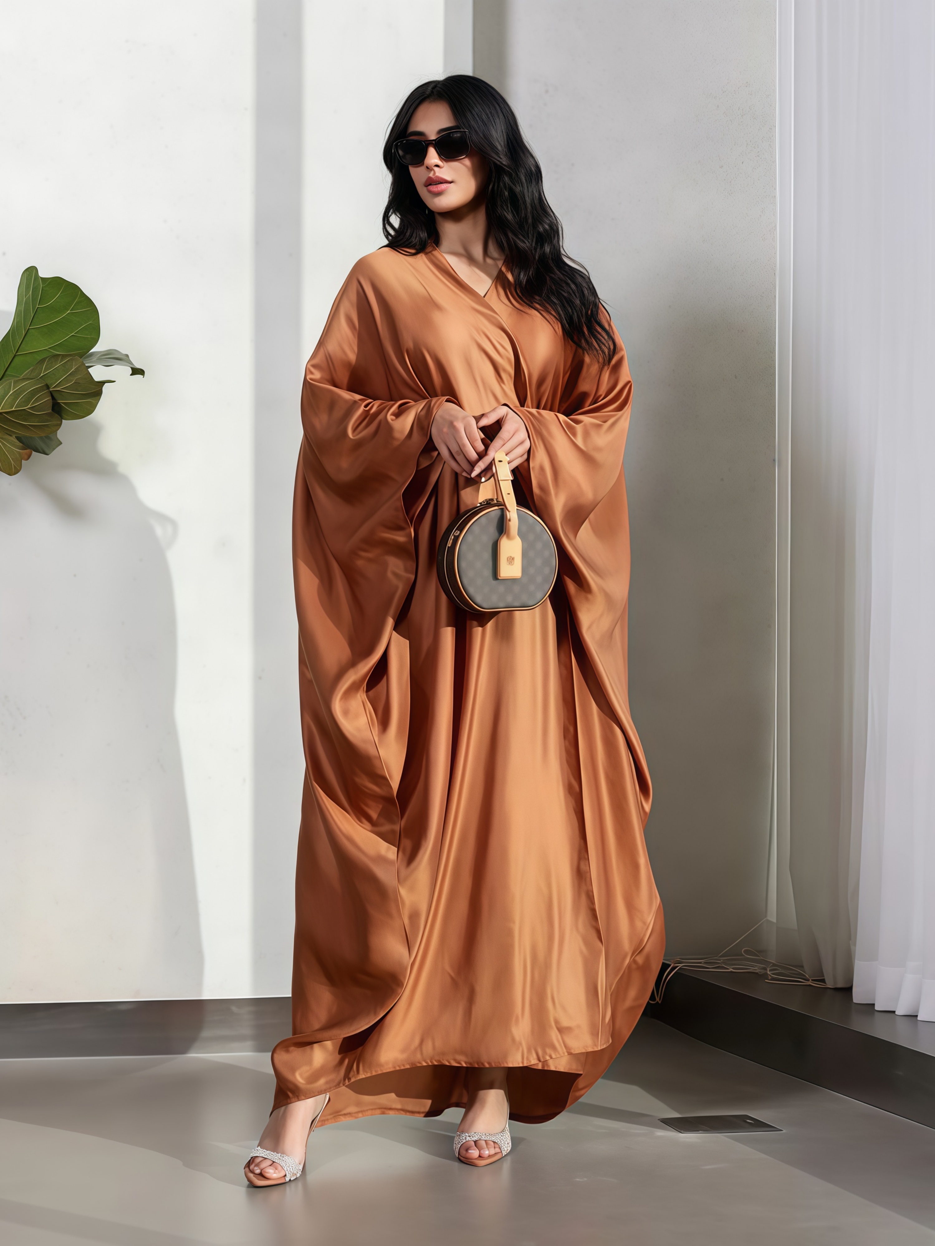عباية ساتان باللون البرونزي