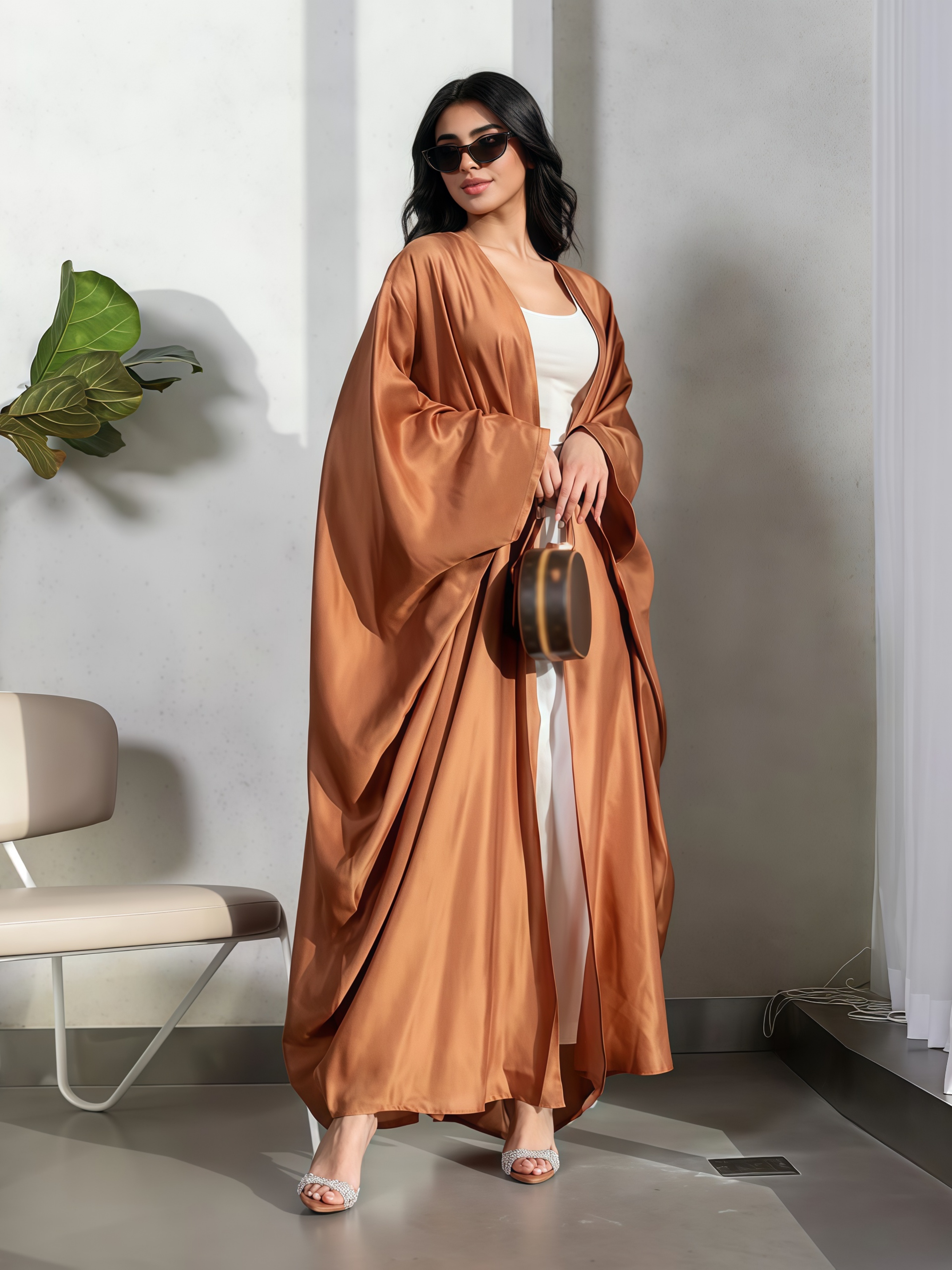 عباية ساتان باللون البرونزي