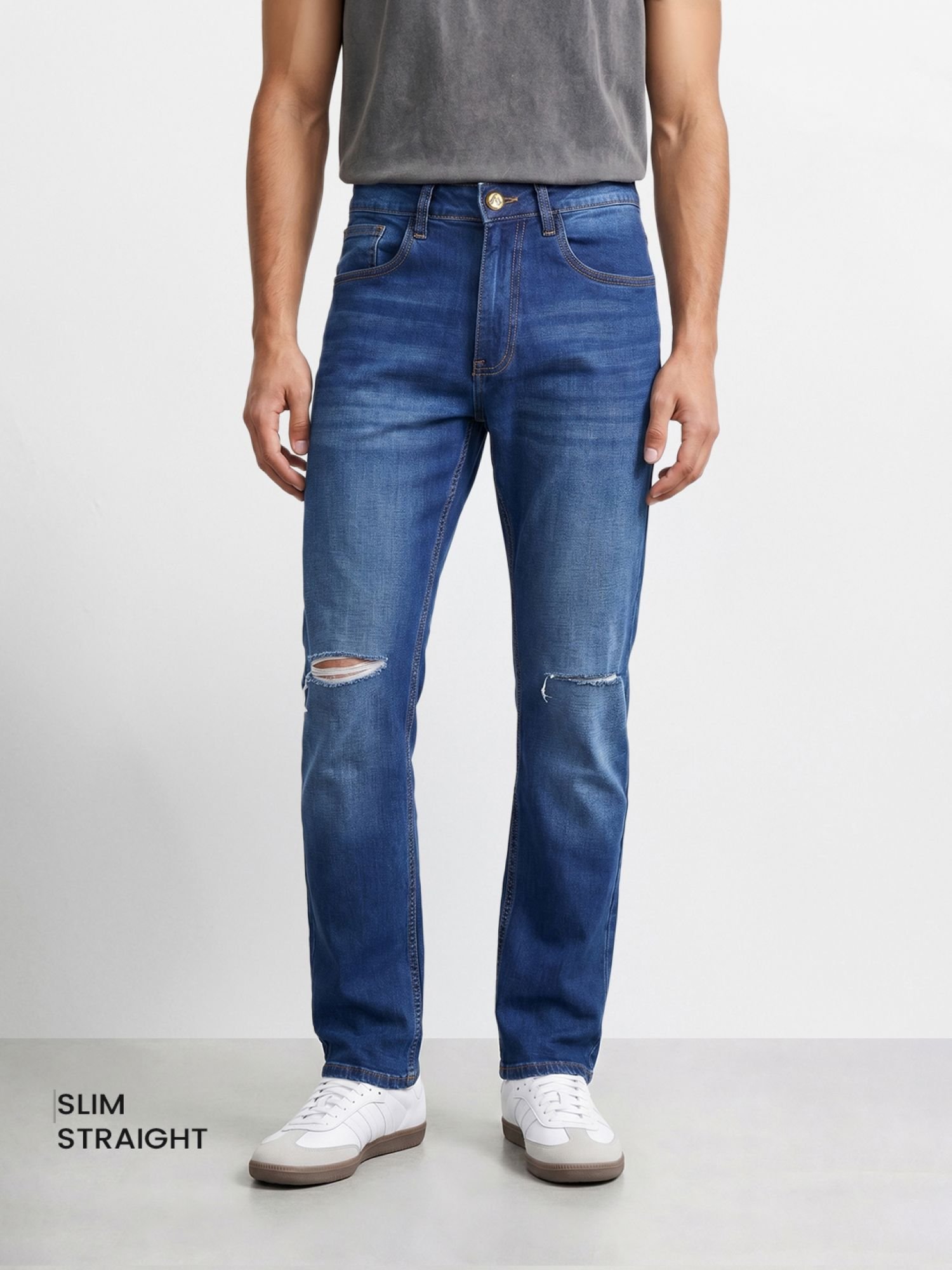 Men Slim Straight Fit Solid Jeans