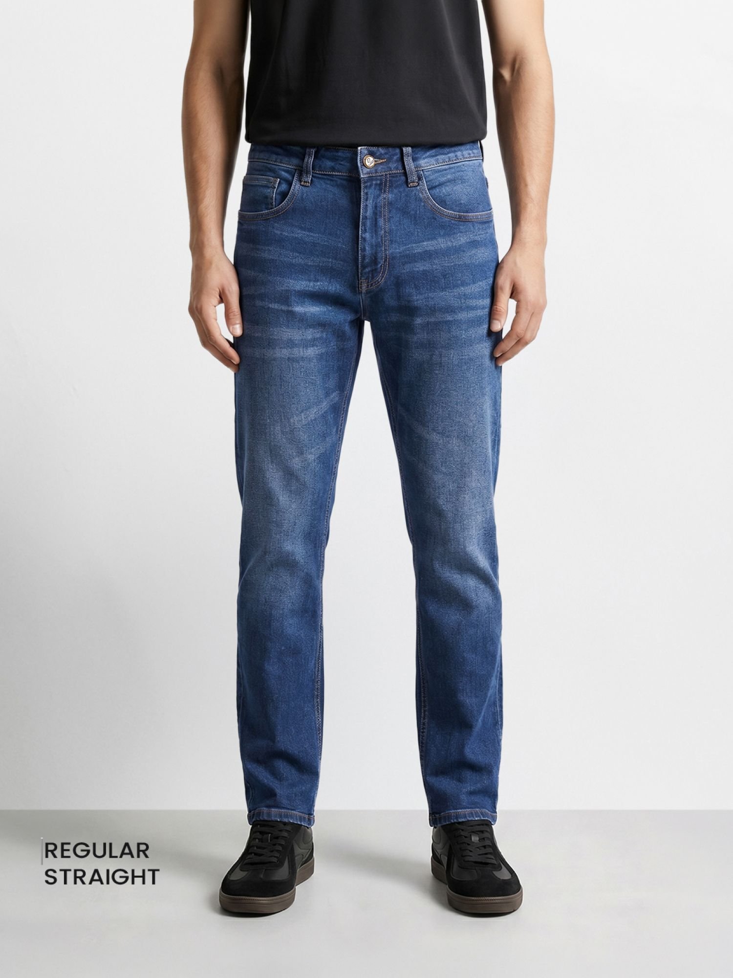 Men Regular Straight Fit Solid Jeans