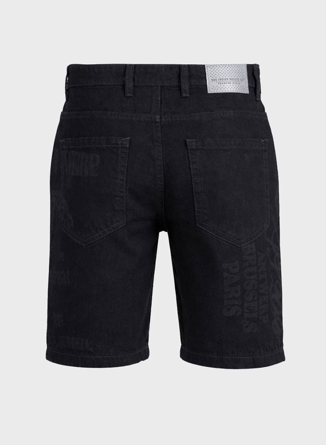 Men Regular Fit Laser Print Mid-Rise Denim Shorts