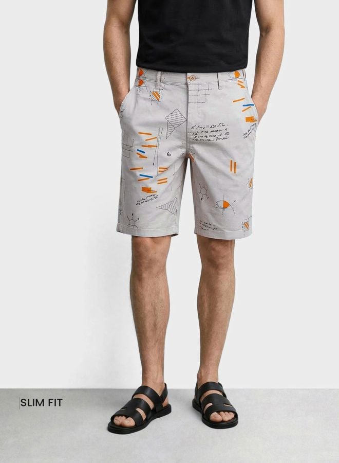 Men Slim Fit Doodle Mid-Rise Chino Shorts