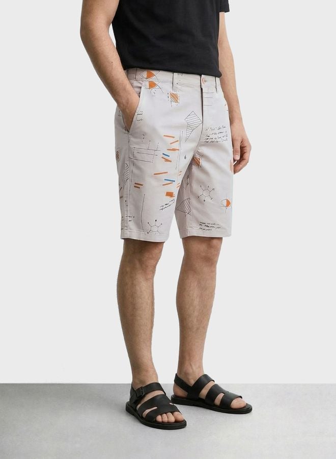 Men Slim Fit Doodle Mid-Rise Chino Shorts