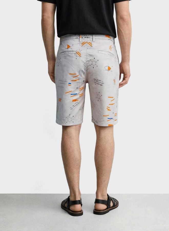 Men Slim Fit Doodle Mid-Rise Chino Shorts