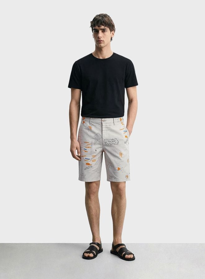 Men Slim Fit Doodle Mid-Rise Chino Shorts