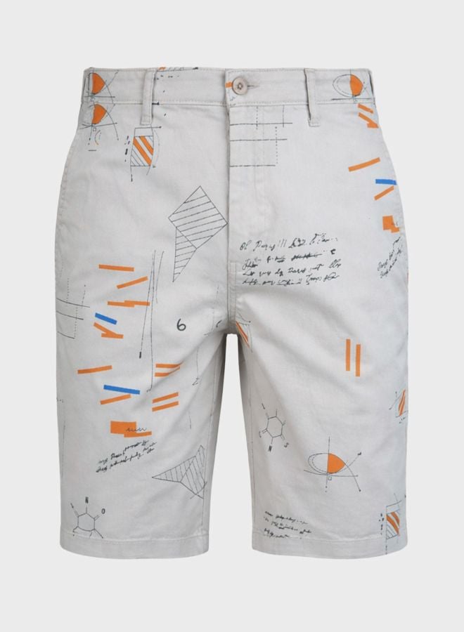Men Slim Fit Doodle Mid-Rise Chino Shorts