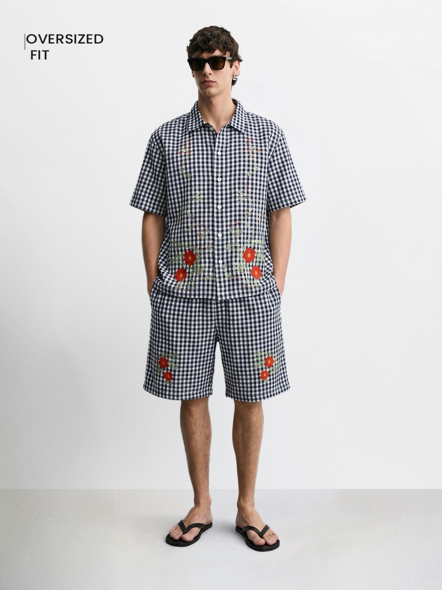 Men Oversized Gingham Shirt and Shorts Co-Ord Set