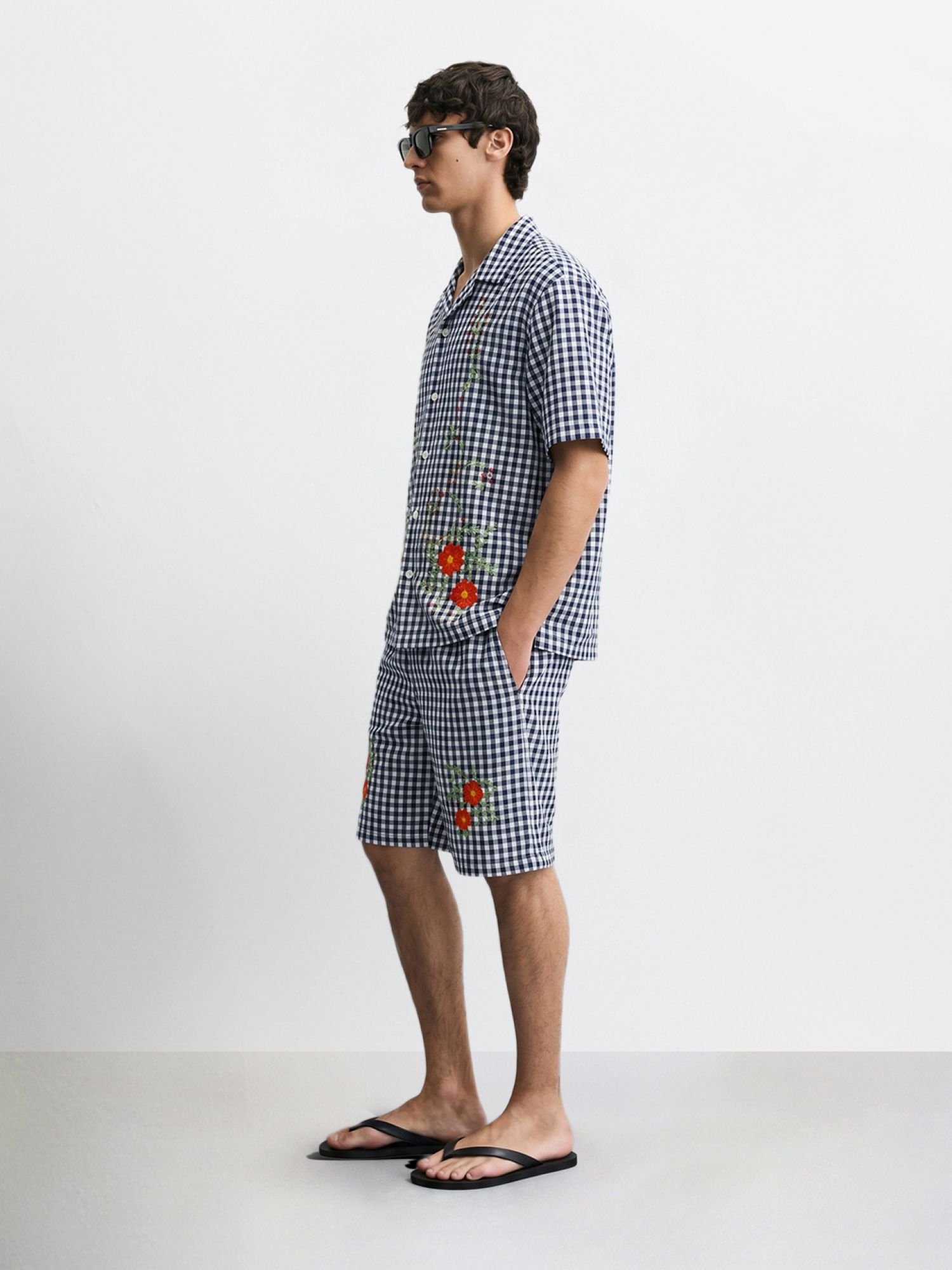 Men Oversized Gingham Shirt and Shorts Co-Ord Set
