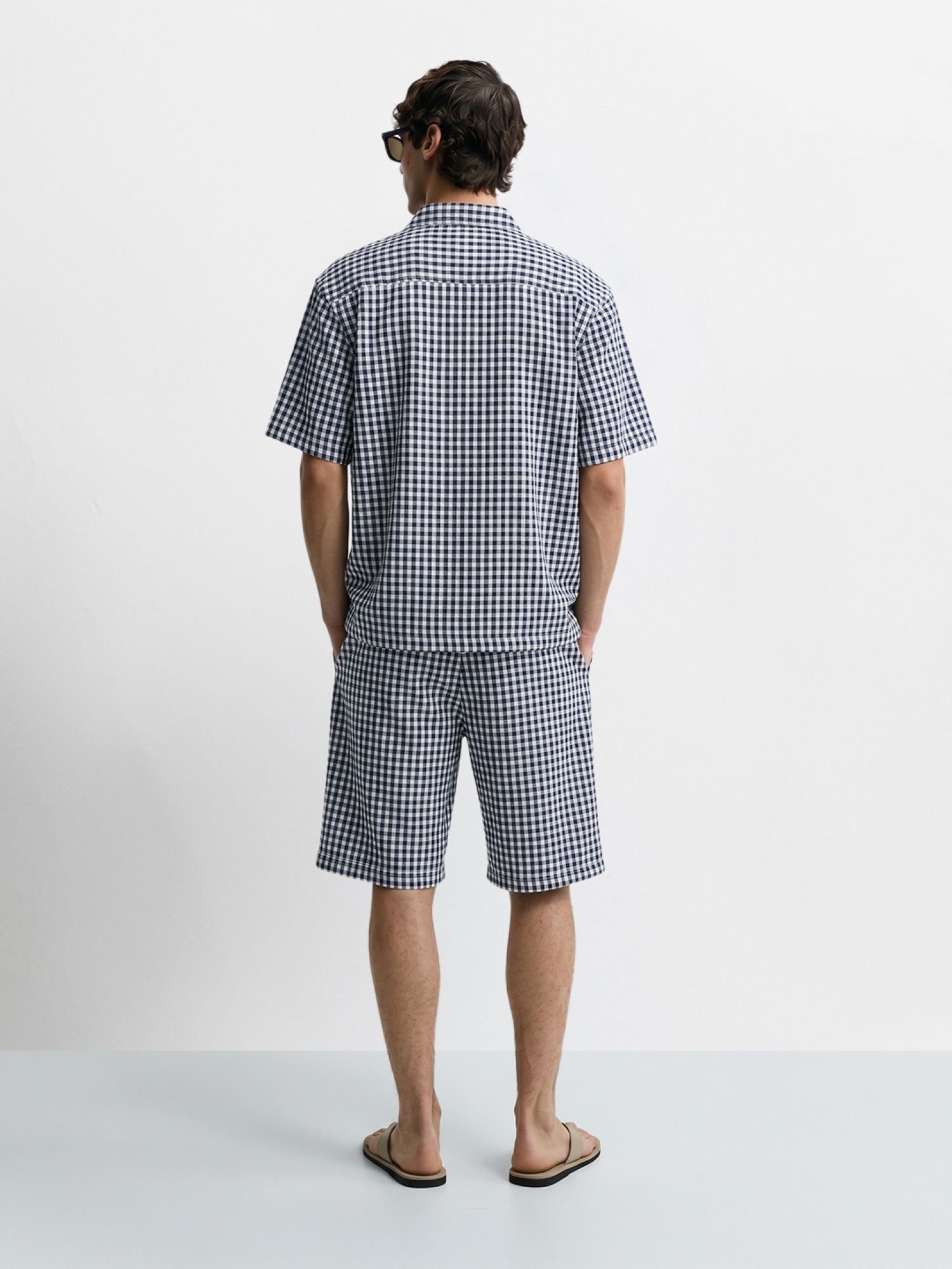 Men Oversized Gingham Shirt and Shorts Co-Ord Set
