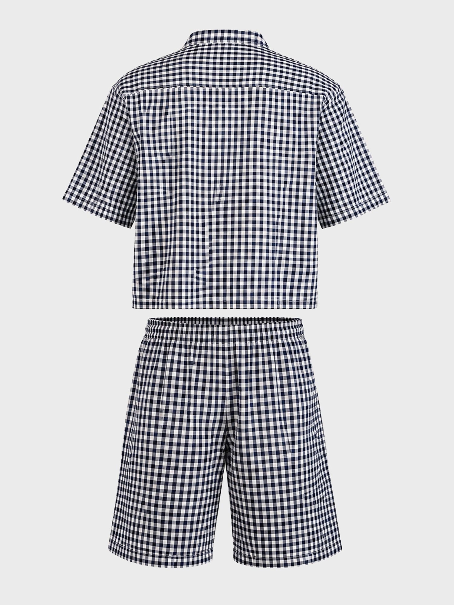 Men Oversized Gingham Shirt and Shorts Co-Ord Set