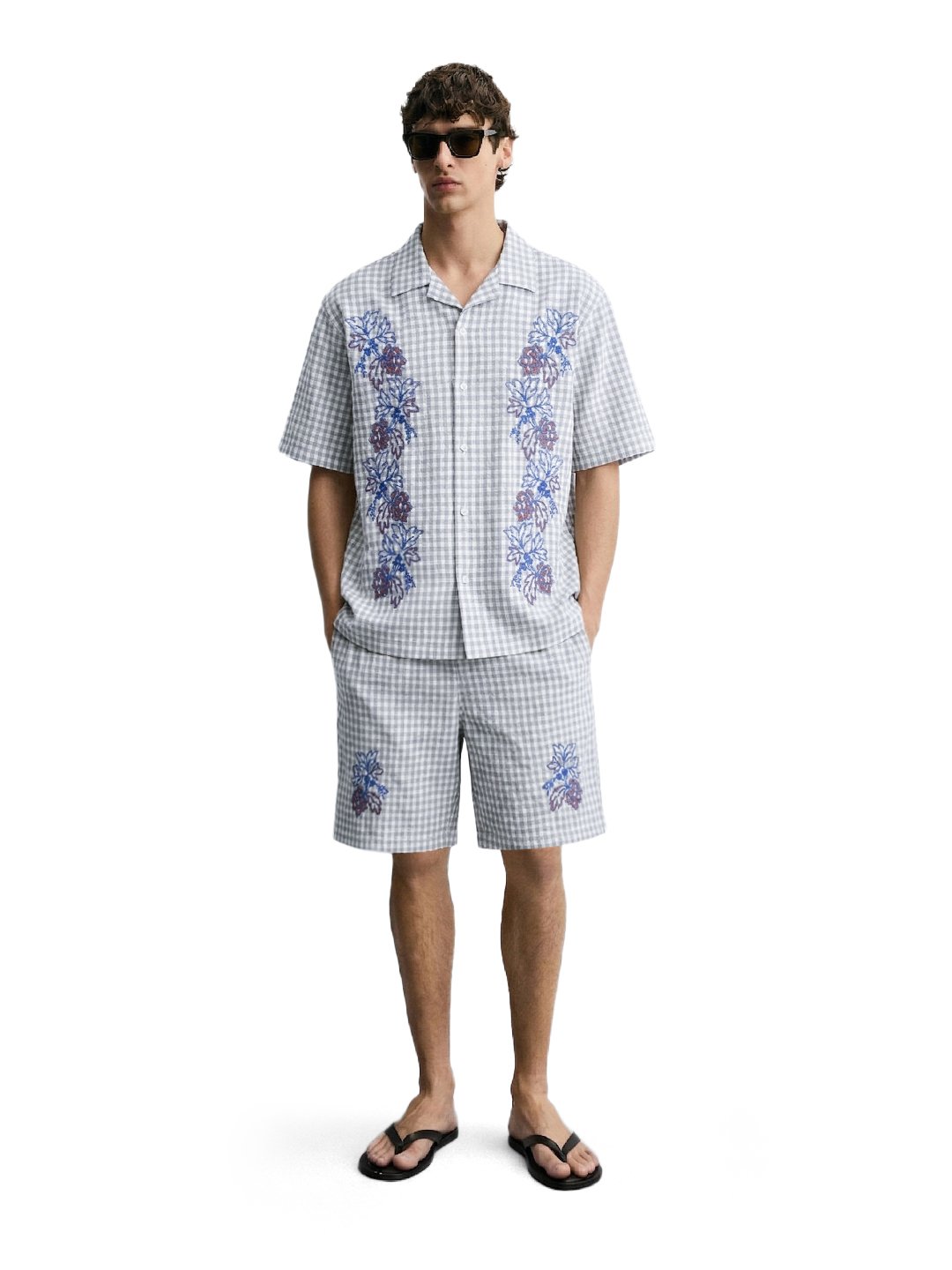 Men Oversized Gingham Shirt and Shorts Co-Ord Set