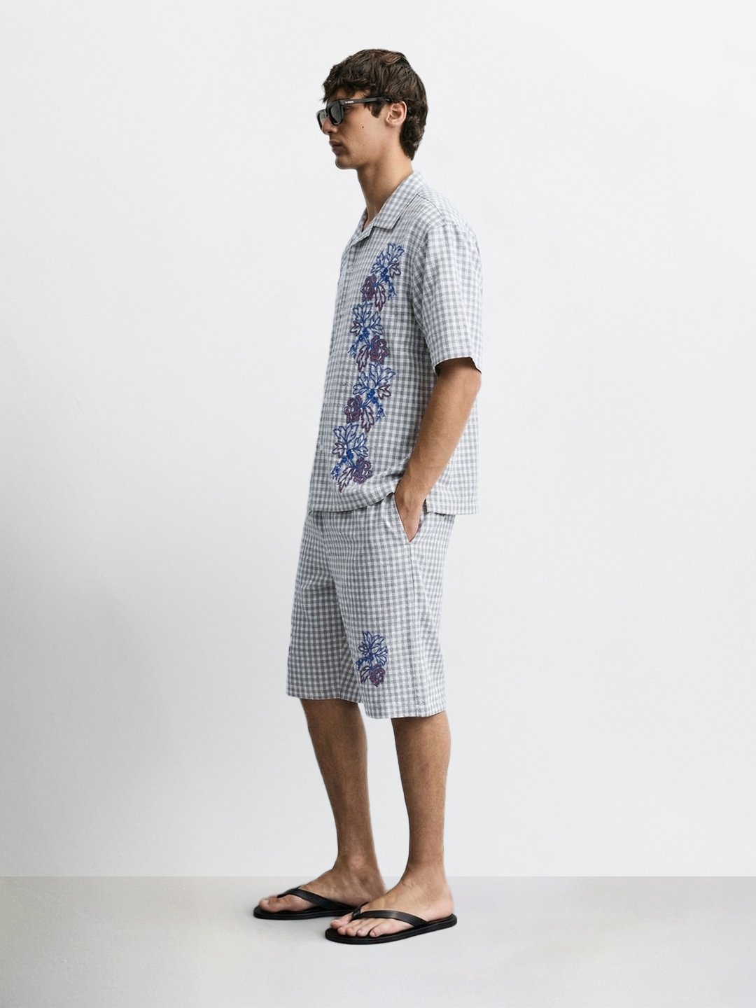 Men Oversized Gingham Shirt and Shorts Co-Ord Set