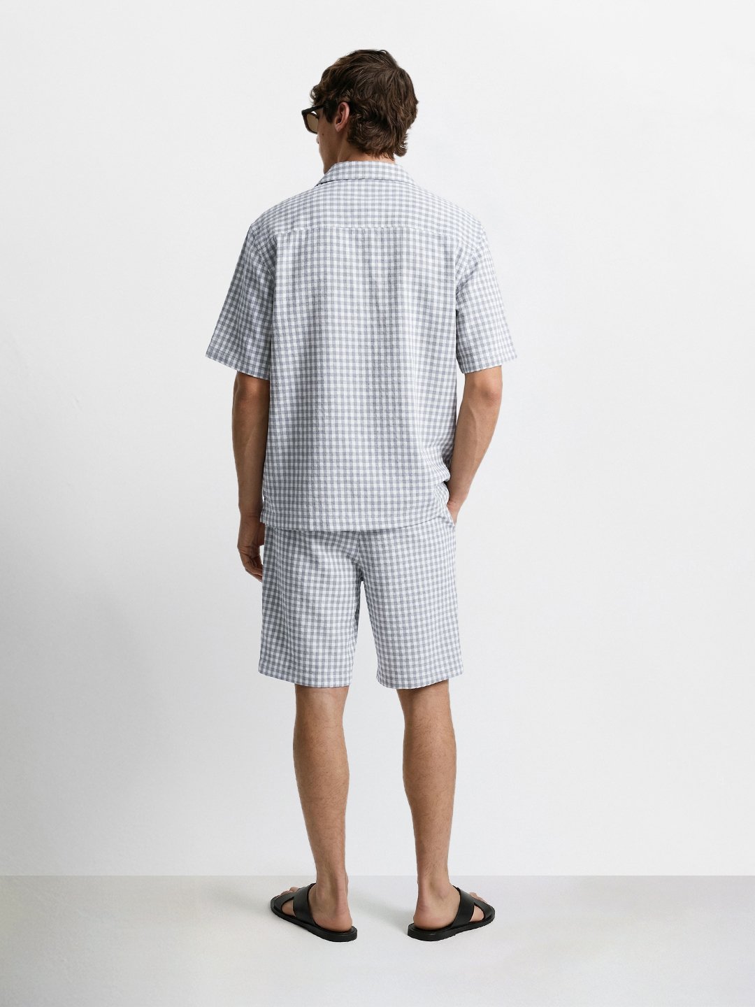 Men Oversized Gingham Shirt and Shorts Co-Ord Set