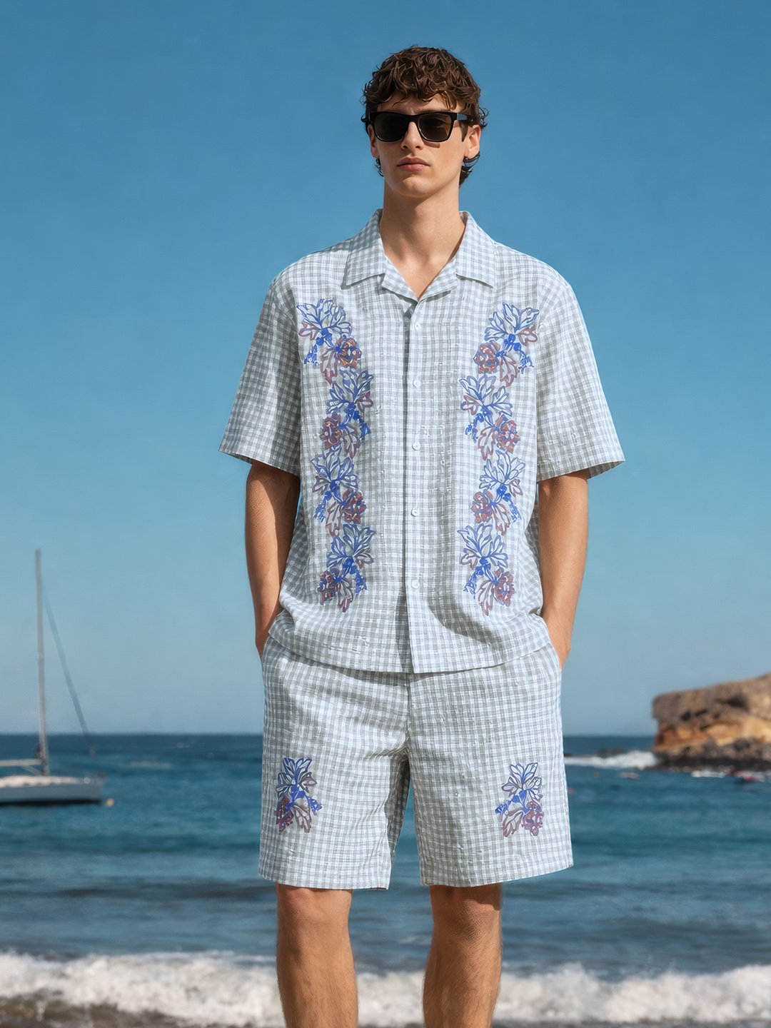 Men Oversized Gingham Shirt and Shorts Co-Ord Set