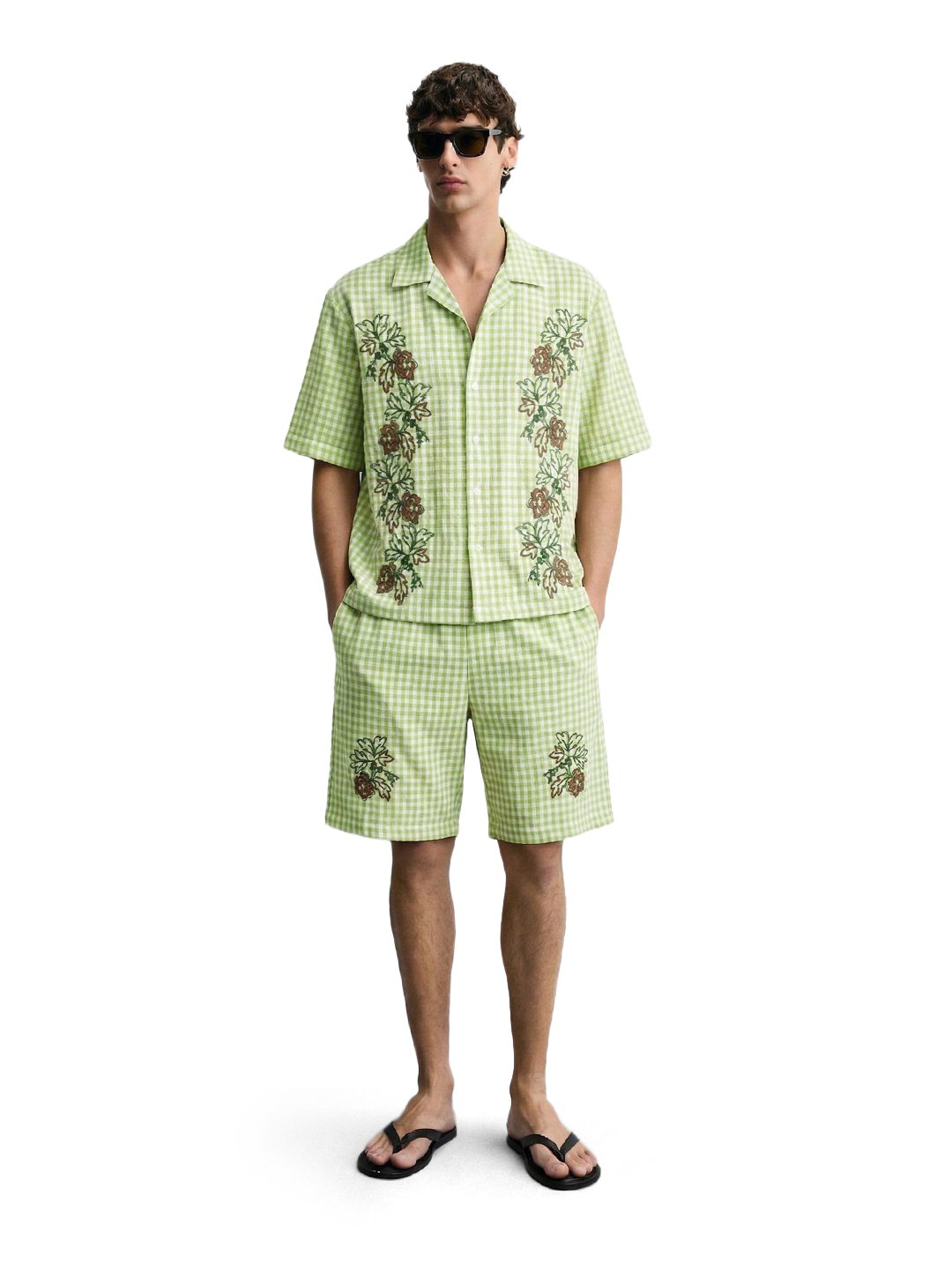 Men Oversized Gingham Shirt and Shorts Co-Ord Set