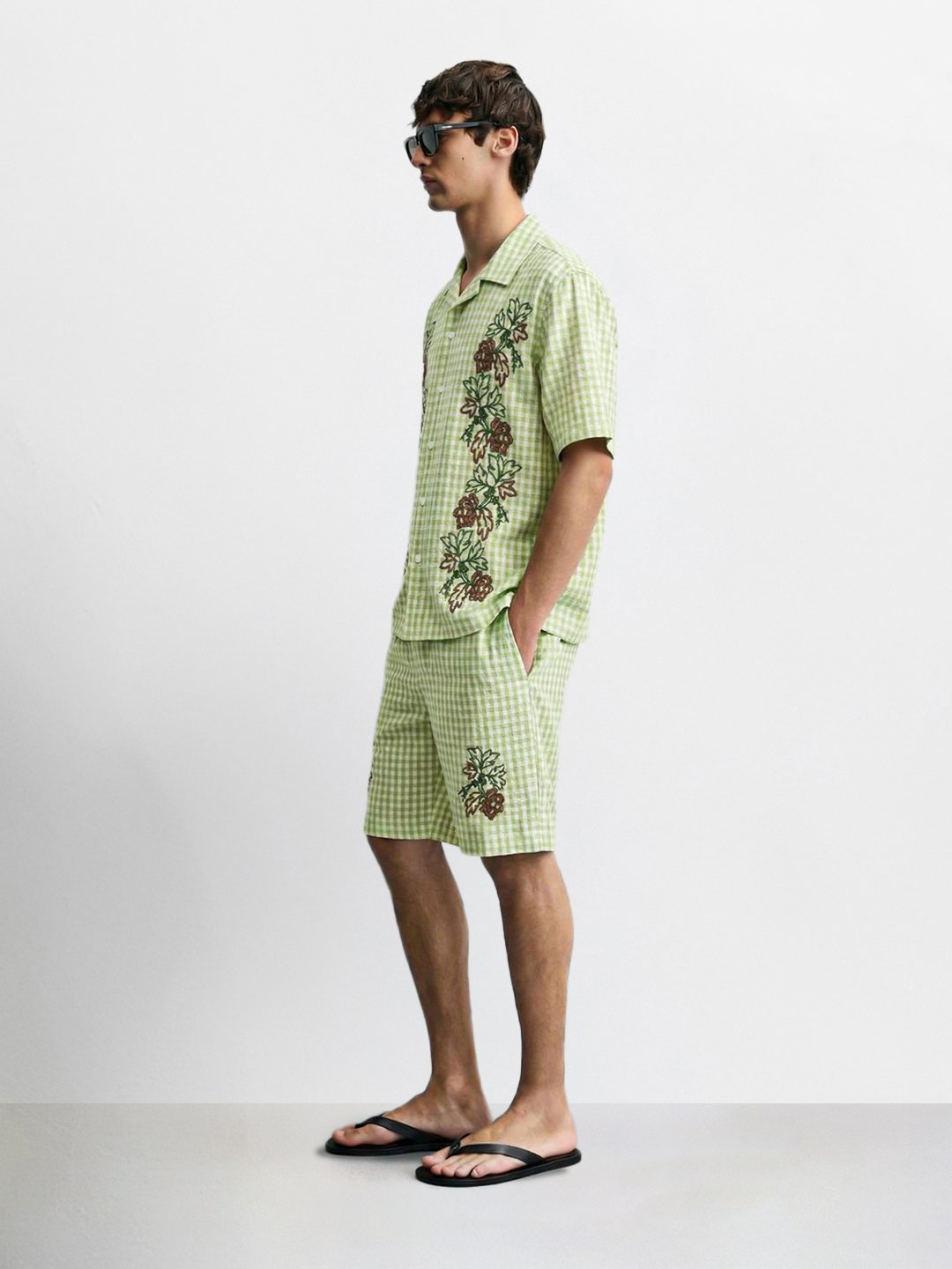 Men Oversized Gingham Shirt and Shorts Co-Ord Set