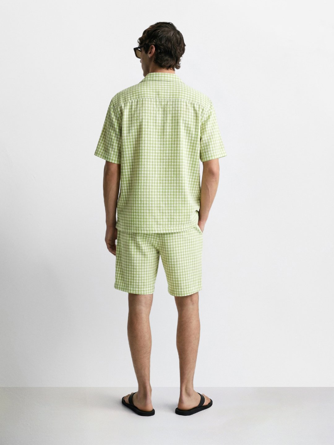 Men Oversized Gingham Shirt and Shorts Co-Ord Set