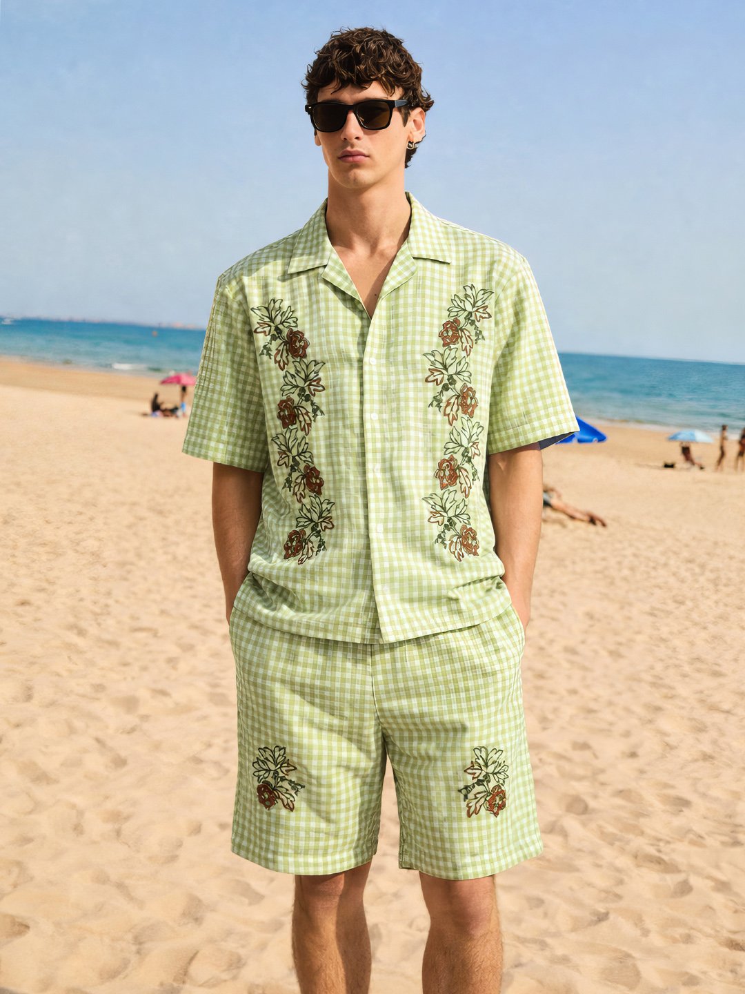 Men Oversized Gingham Shirt and Shorts Co-Ord Set