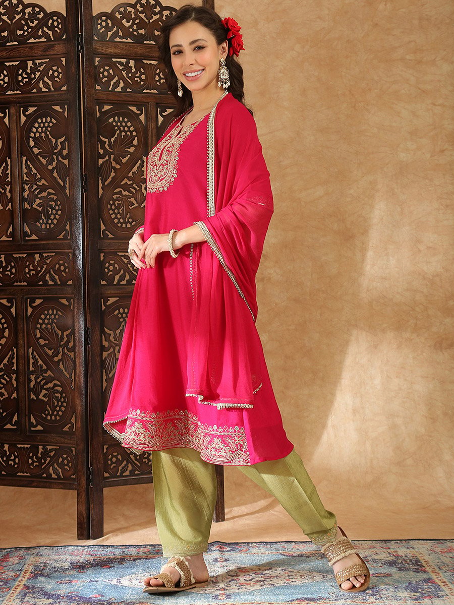 Pink Embroidered Kurta Set with Dupatta