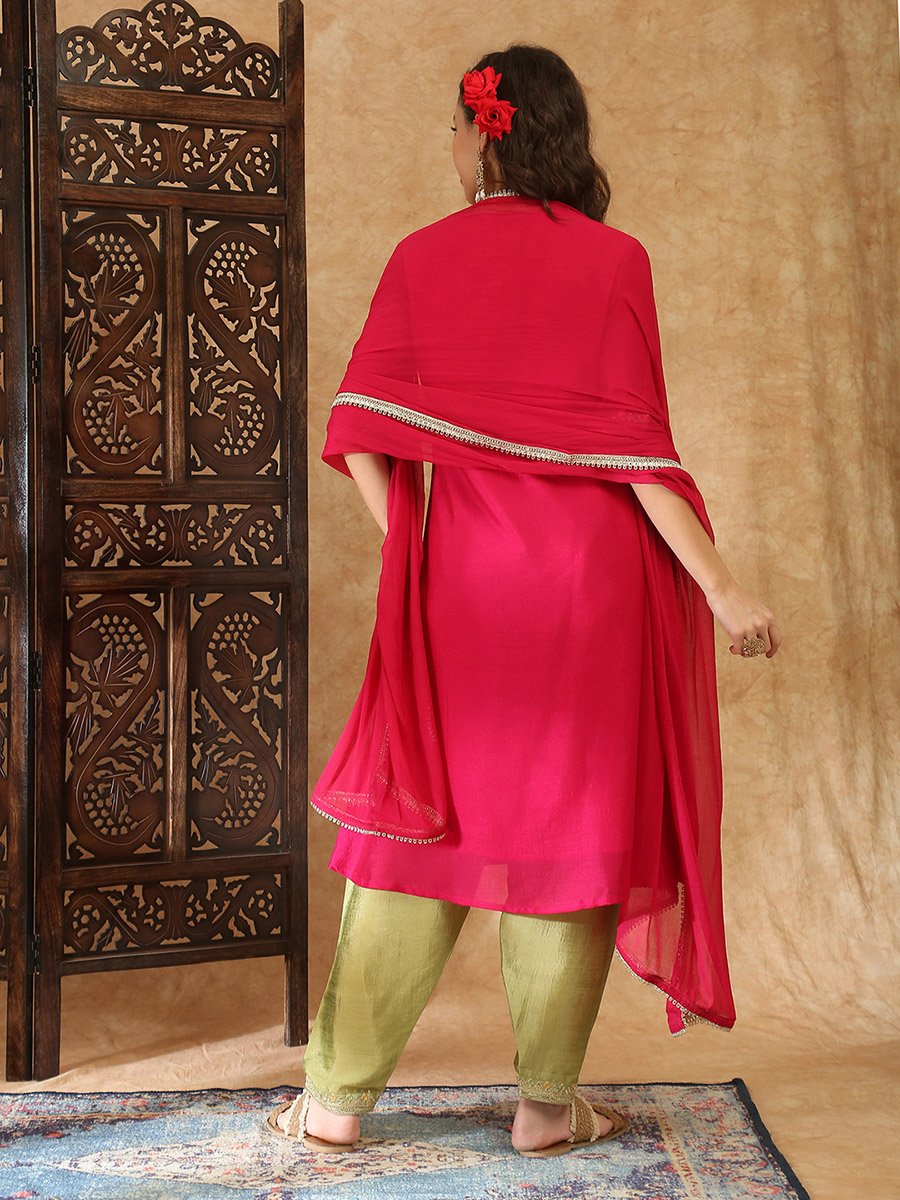 Pink Embroidered Kurta Set with Dupatta