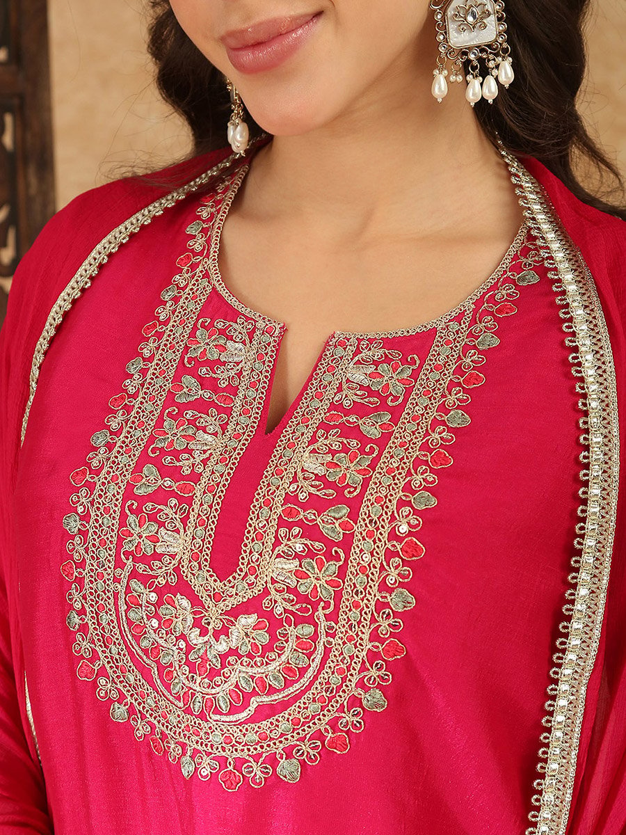 Pink Embroidered Kurta Set with Dupatta