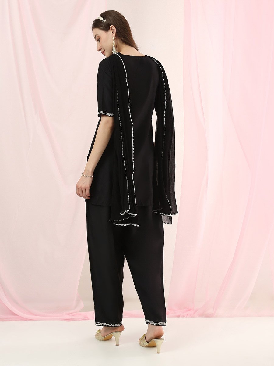 Black Embroidered Kurta Set with Dupatta