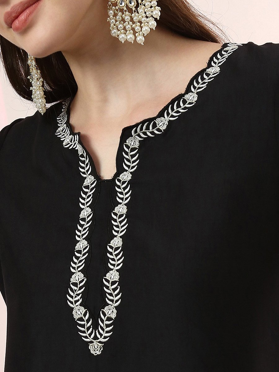 Black Embroidered Kurta Set with Dupatta