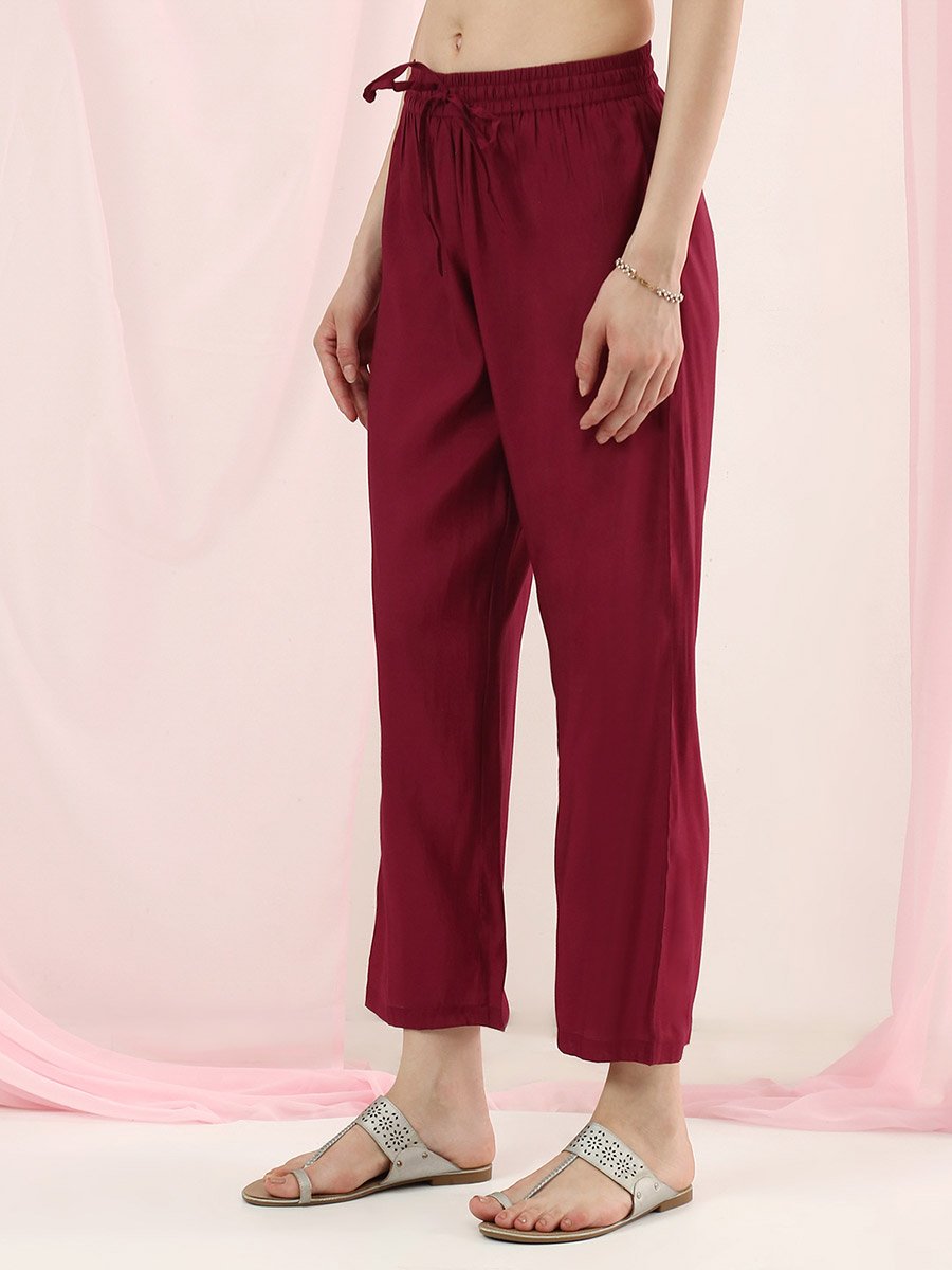 Magenta Embroidered Anarkali Kurta and Straight Pants Set