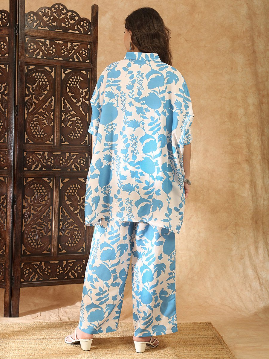 Blue Floral Tunic and Trousers Co-Ord Set