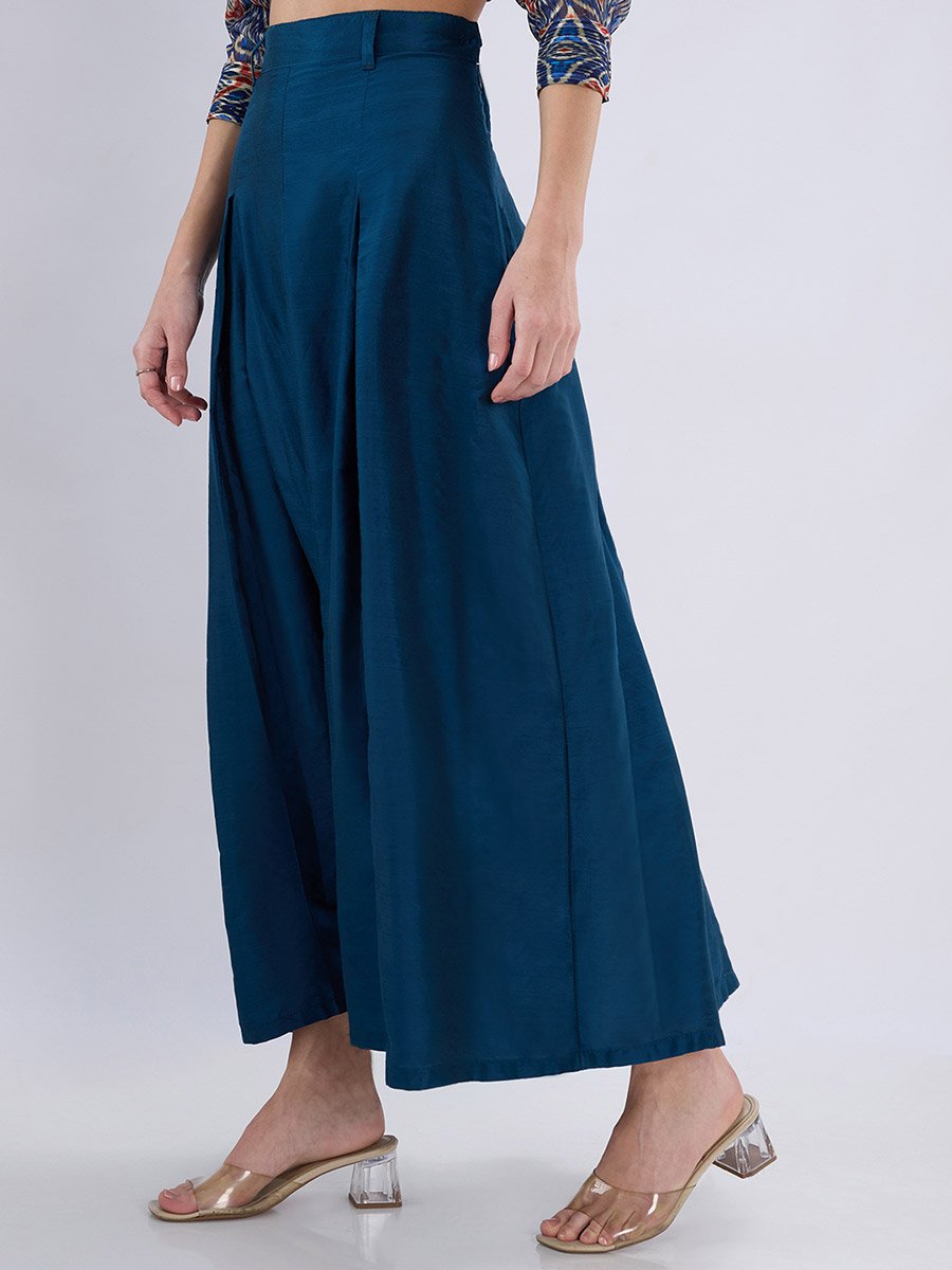 Teal Flared Maxi Skirt with Pleats