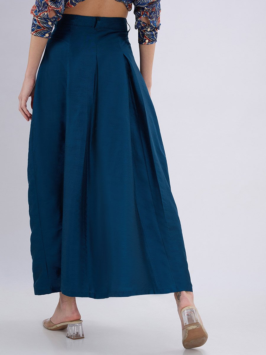 Teal Flared Maxi Skirt with Pleats