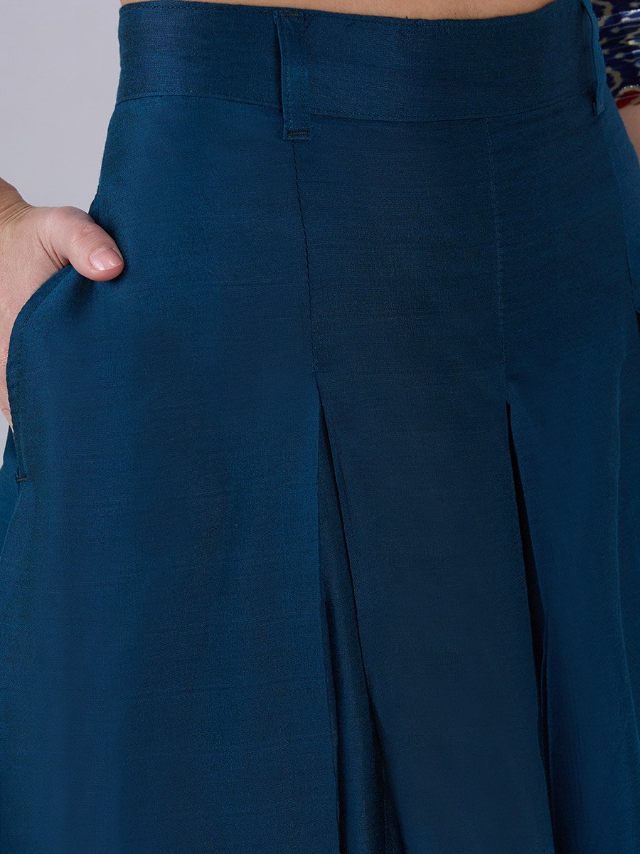 Teal Flared Maxi Skirt with Pleats