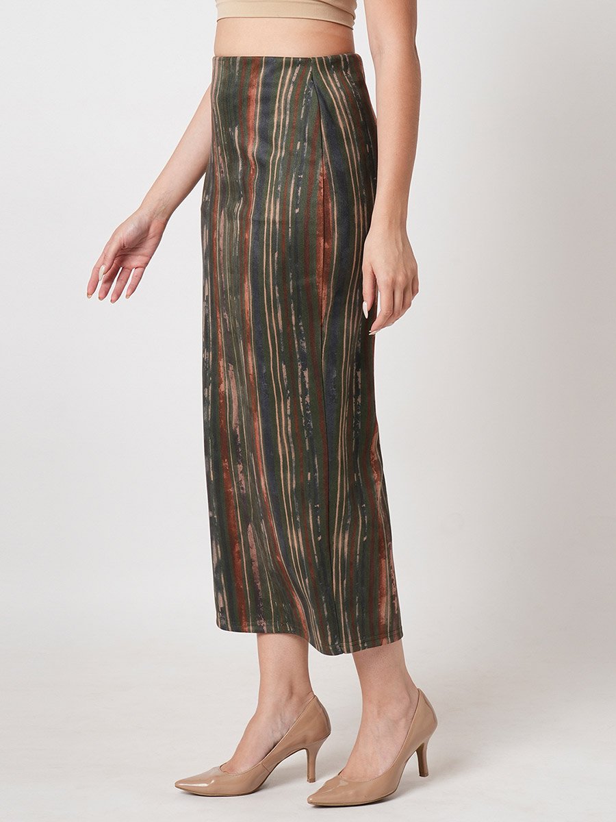 Olive Hazzy Print Stretch Midi Pencil Skirt