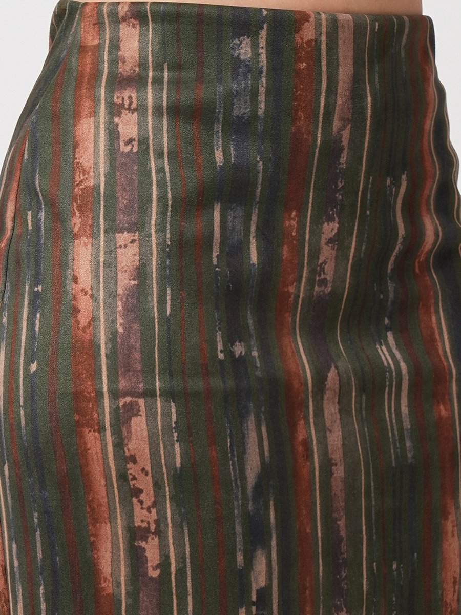 Olive Hazzy Print Stretch Midi Pencil Skirt