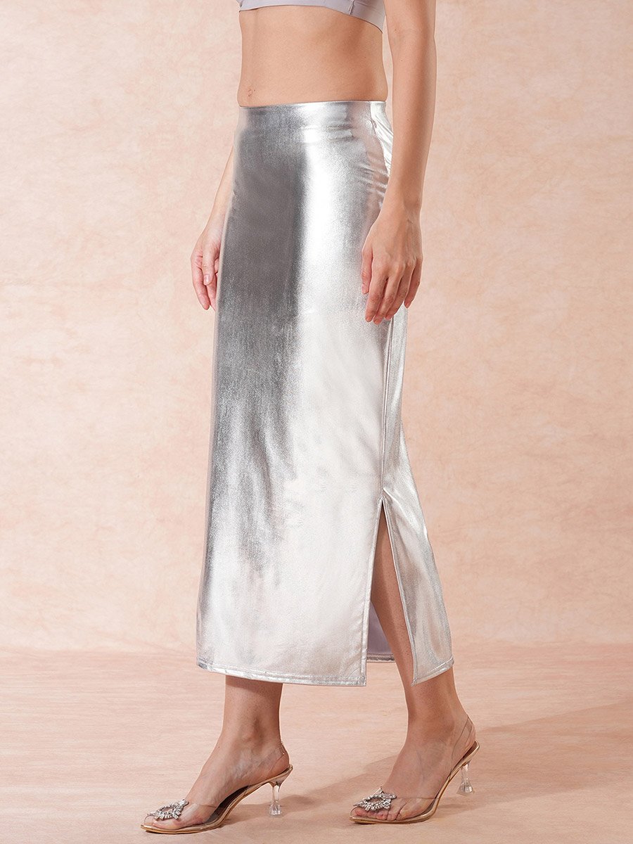 Silver Pencil Midi Skirt