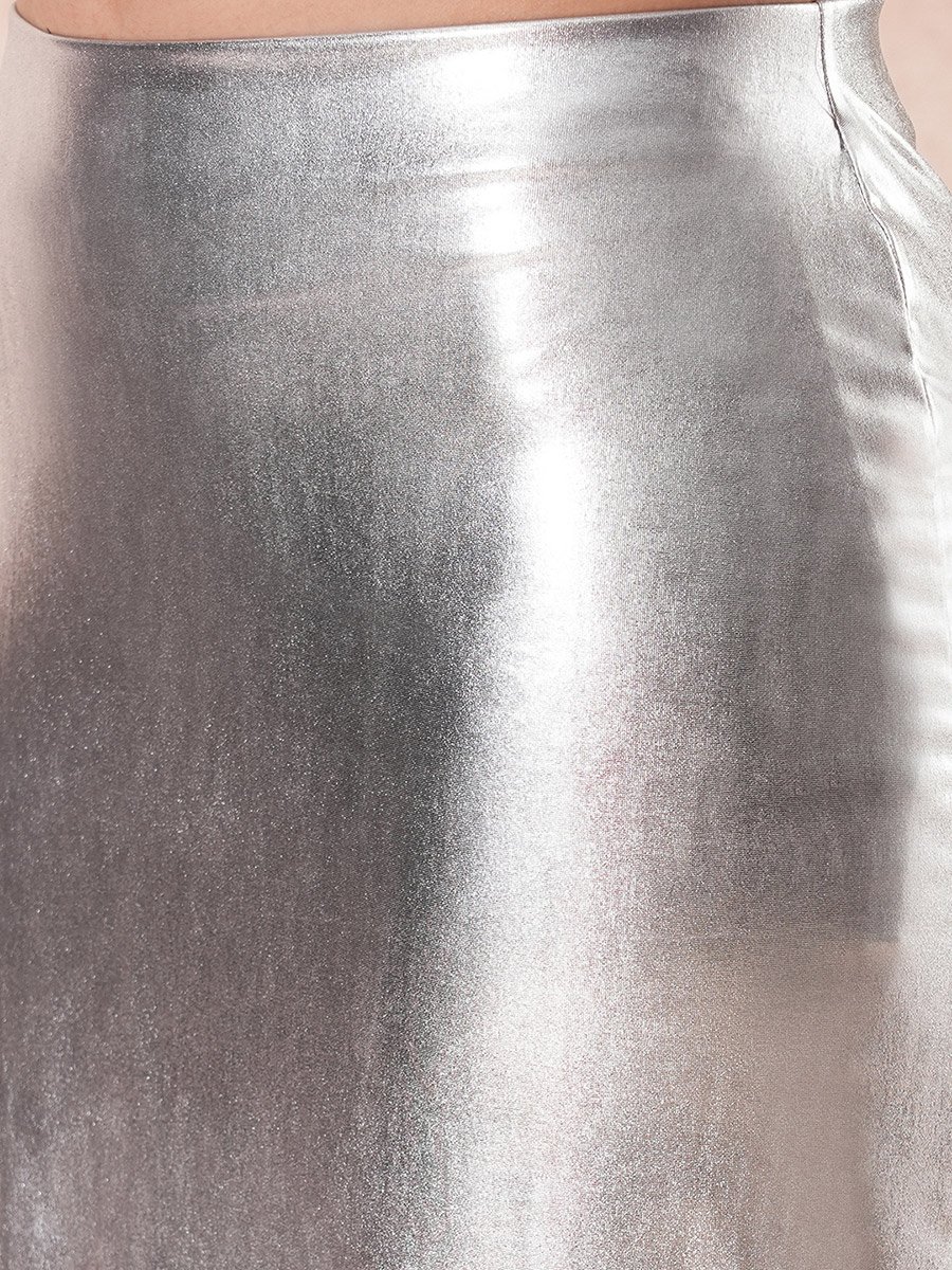 Silver Pencil Midi Skirt