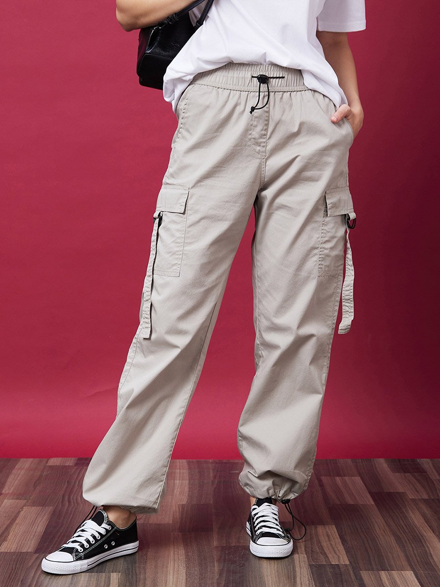 Grey Cargo Trousers with Drawstring Waist