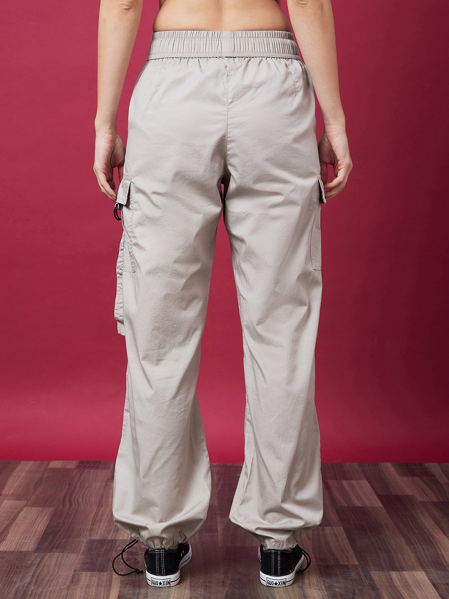 Grey Cargo Trousers with Drawstring Waist