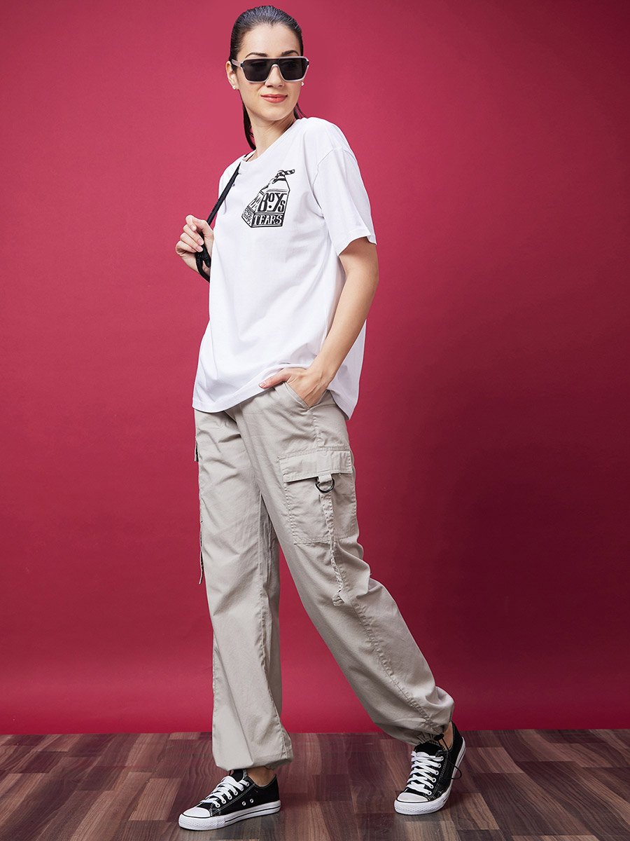 Grey Cargo Trousers with Drawstring Waist