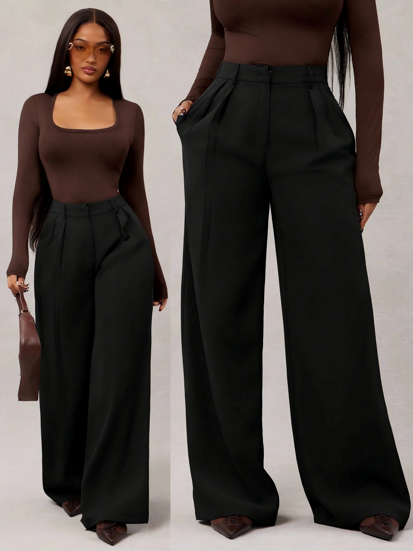 Black High-Waist Wide-Leg Trousers