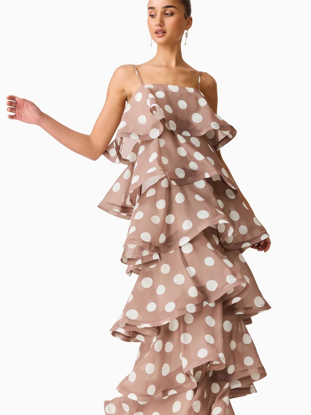 Tan Polka Dot Multi-Layer Maxi Dress