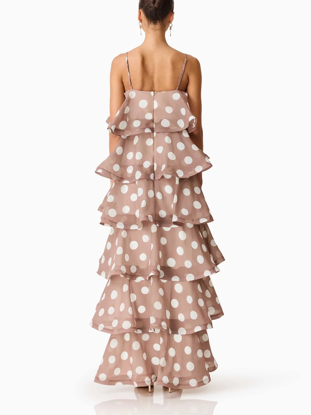 Tan Polka Dot Multi-Layer Maxi Dress