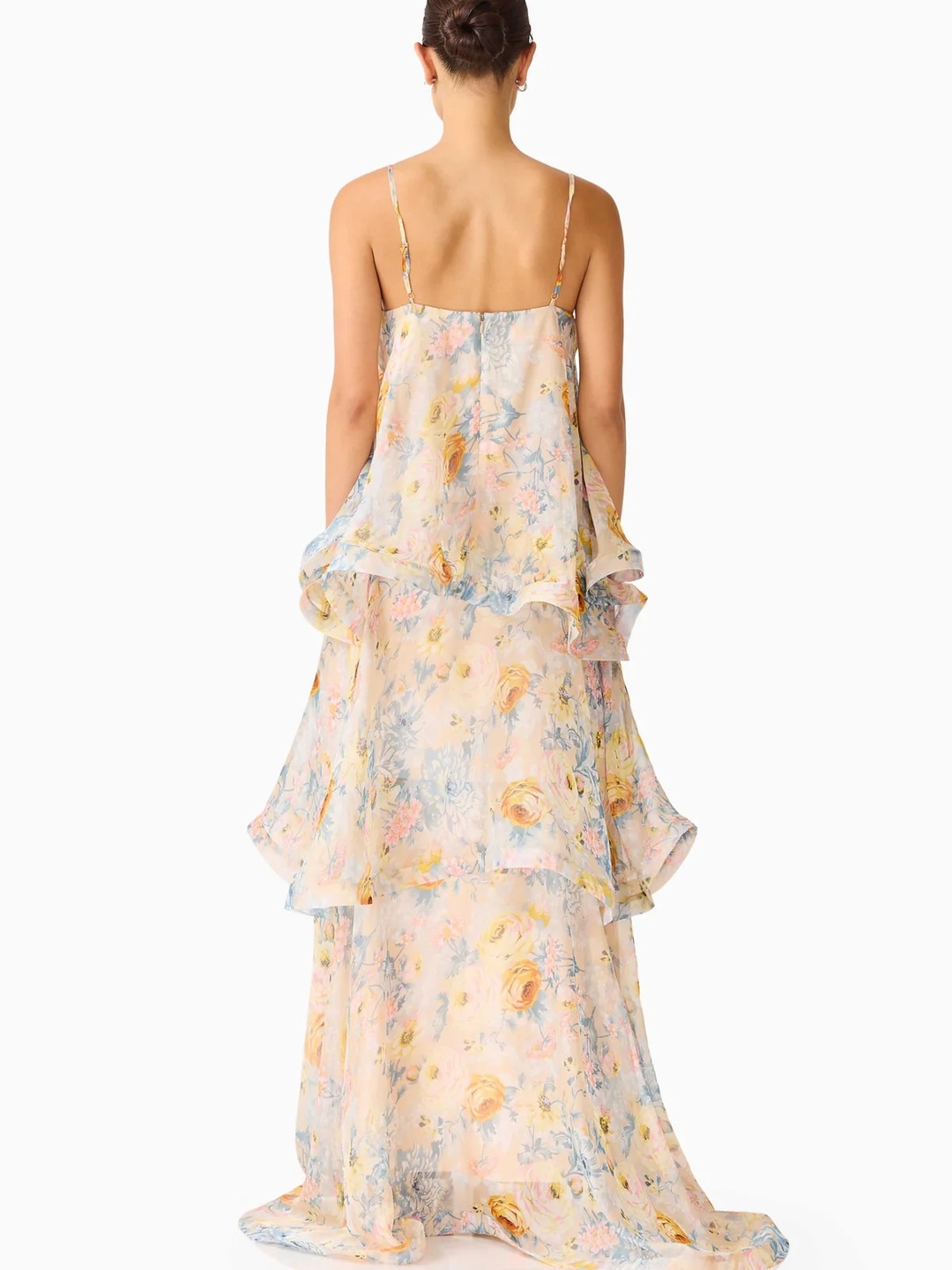 Yellow Floral Print Layered Maxi Dress