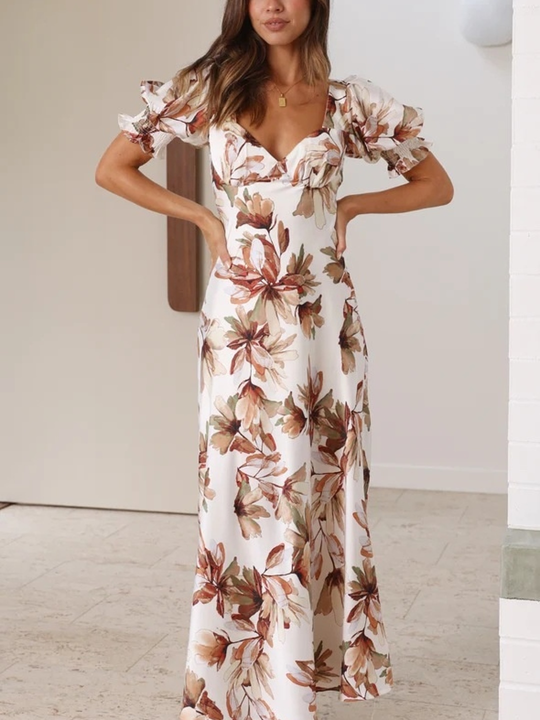 White Floral Strappy Back A-Line Maxi Dress