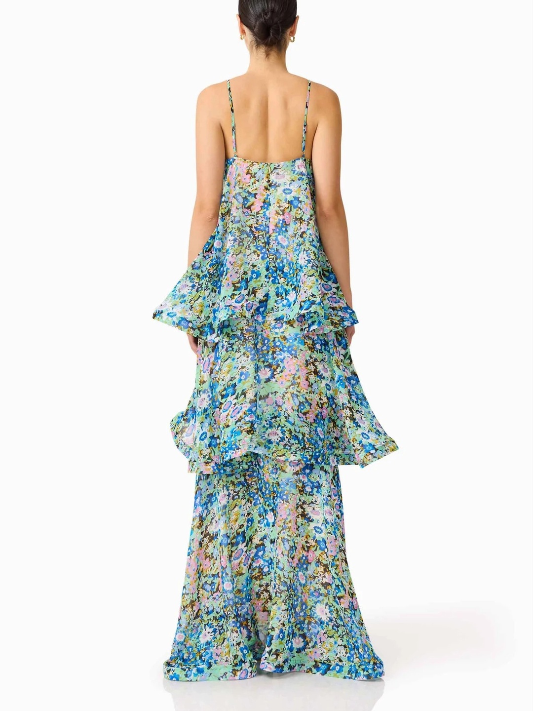 Green Floral Multi-Layer Maxi Dress