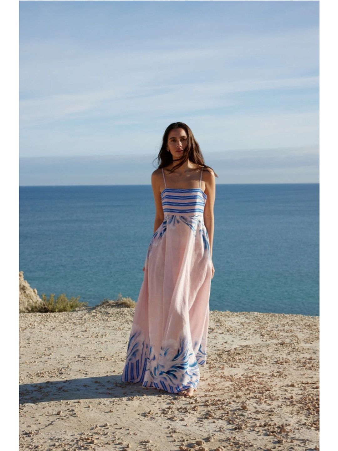 Pink Printed Strappy A-Line Maxi Dress