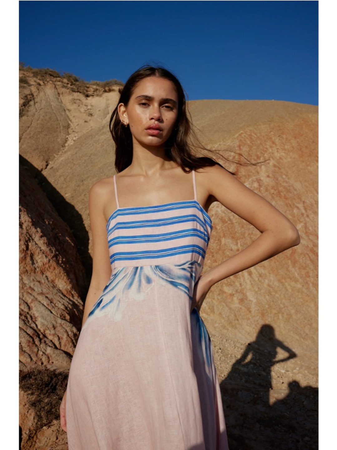 Pink Printed Strappy A-Line Maxi Dress