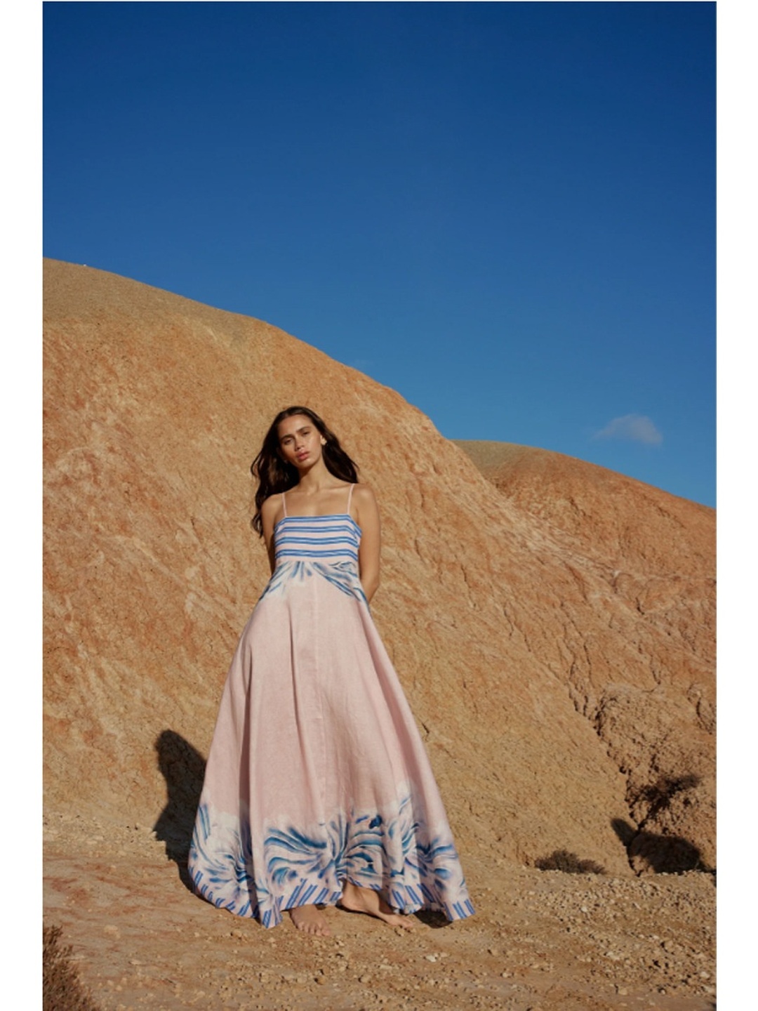 Pink Printed Strappy A-Line Maxi Dress