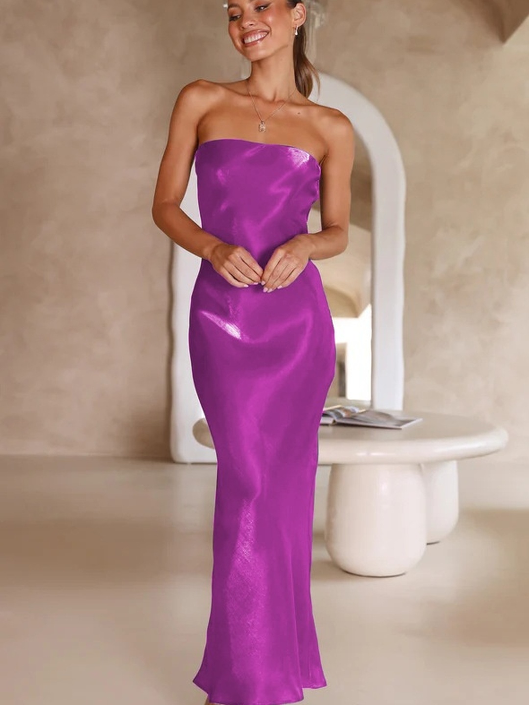 Purple Bandeau Neck Maxi Dress
